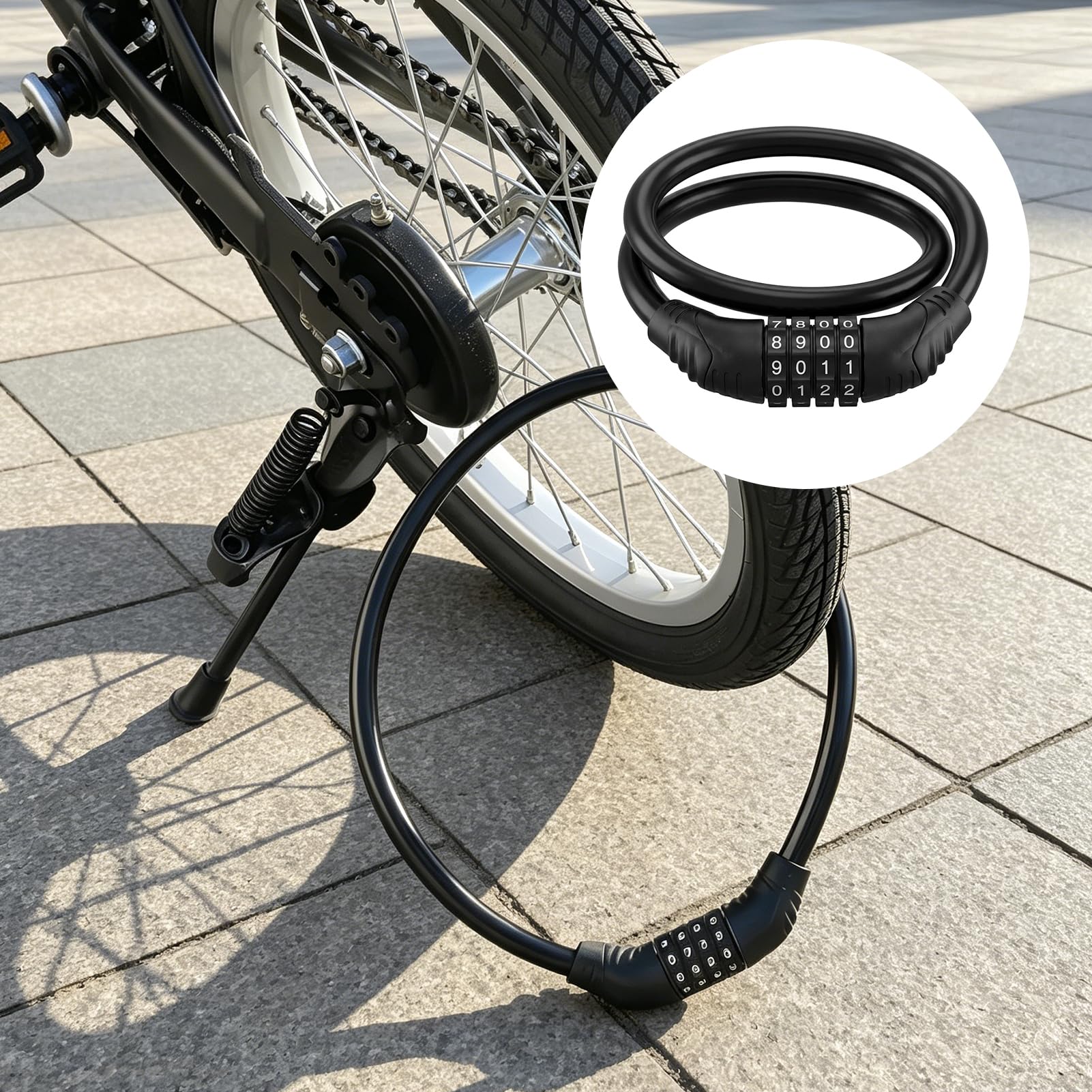 Fahrradschloss Zahlenschloss 4-stellig – Robustes Kabelschloss mit Diebstahlschutz für E-Bikes und Roller, Schlüssel-loses, Leichtes und Kompaktes Sicherheitsschloss Sport & Freizeit