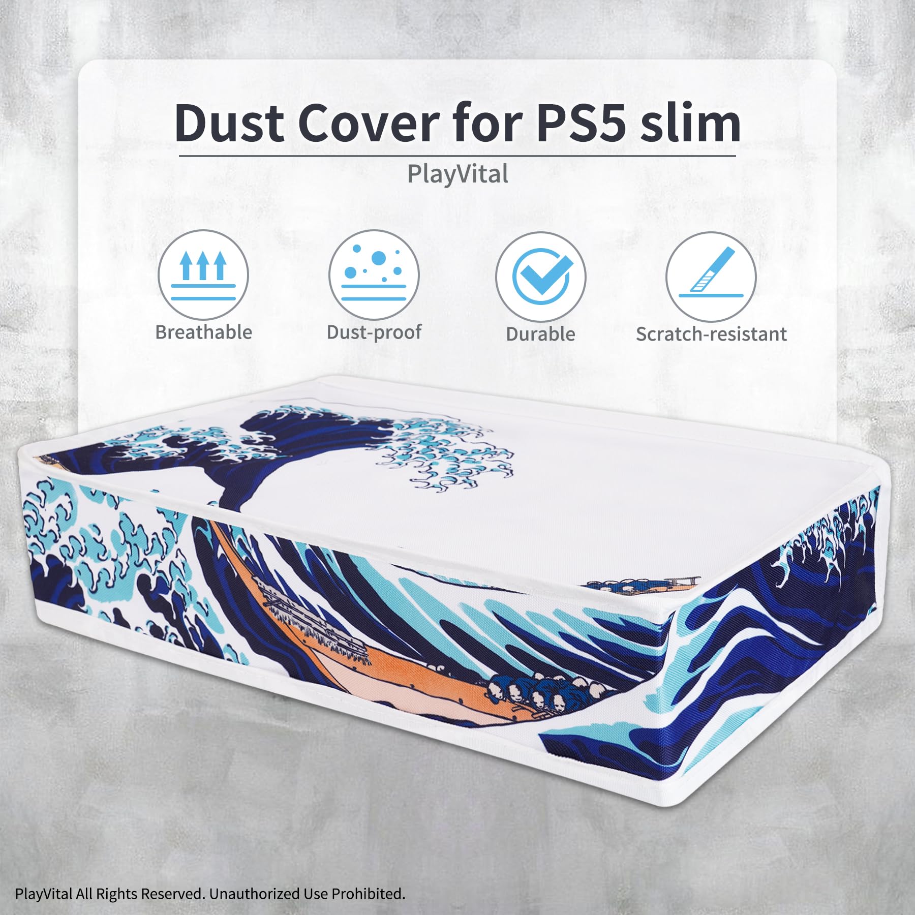 PlayVital Cover Antipolvere per ps5 Slim Digital Edition, Copertura Orizzontale Protettiva Impermeabile in Nylon per Console, Grande Onda