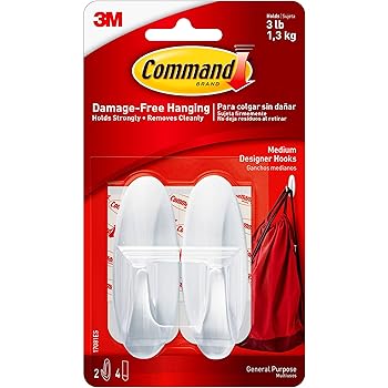 Command Designer Hooks, Medium, White, 2-Hooks (17081ES), Organize & Decorate Damage-Free