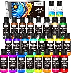 Nicpro Tinta para aerógrafo de 24 cores (60 ml, 60 ml) com 2 mais finas, prontas para pulverizar, conjunto de tintas acrílicas opacas à base de água para modelo, metal, plástico, madeira, tela