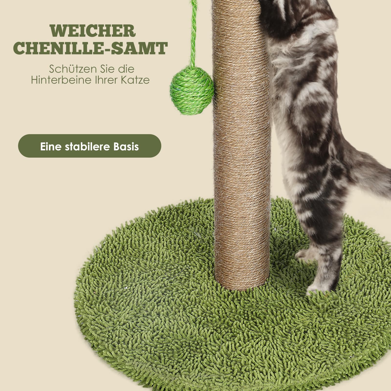 HEVOL Rascador para Gatos de Poste, 85 cm Arbol Rascadors Gato con Cuerda De Sisal Premium, Arbol Rascador de Gato con Diseño de Bola Colgante, Torres para Gatos Interior envía 1 Juguete de Plumas
