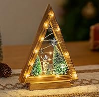 Vista 1 de Hanobe Decoración navideña de mesa para interior: figura de árbol de Navidad de madera con luces - Decoración navideña moderna de granja