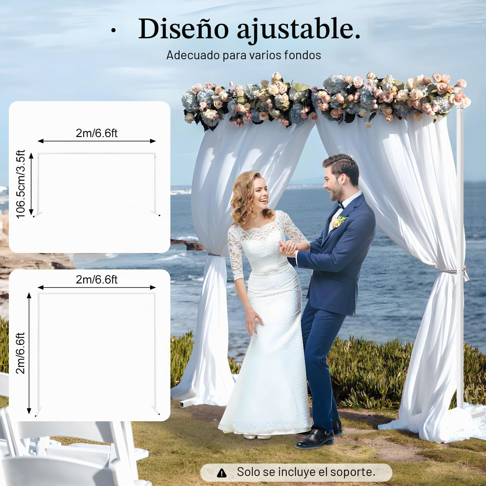 Estantería de flores de metal de 2m x 2m, kit de arco de boda para fondo con arco de globos, kit de soporte de arco de mesa de metal cuadrado para pérgola de jardín, arco de globos, arco de flores