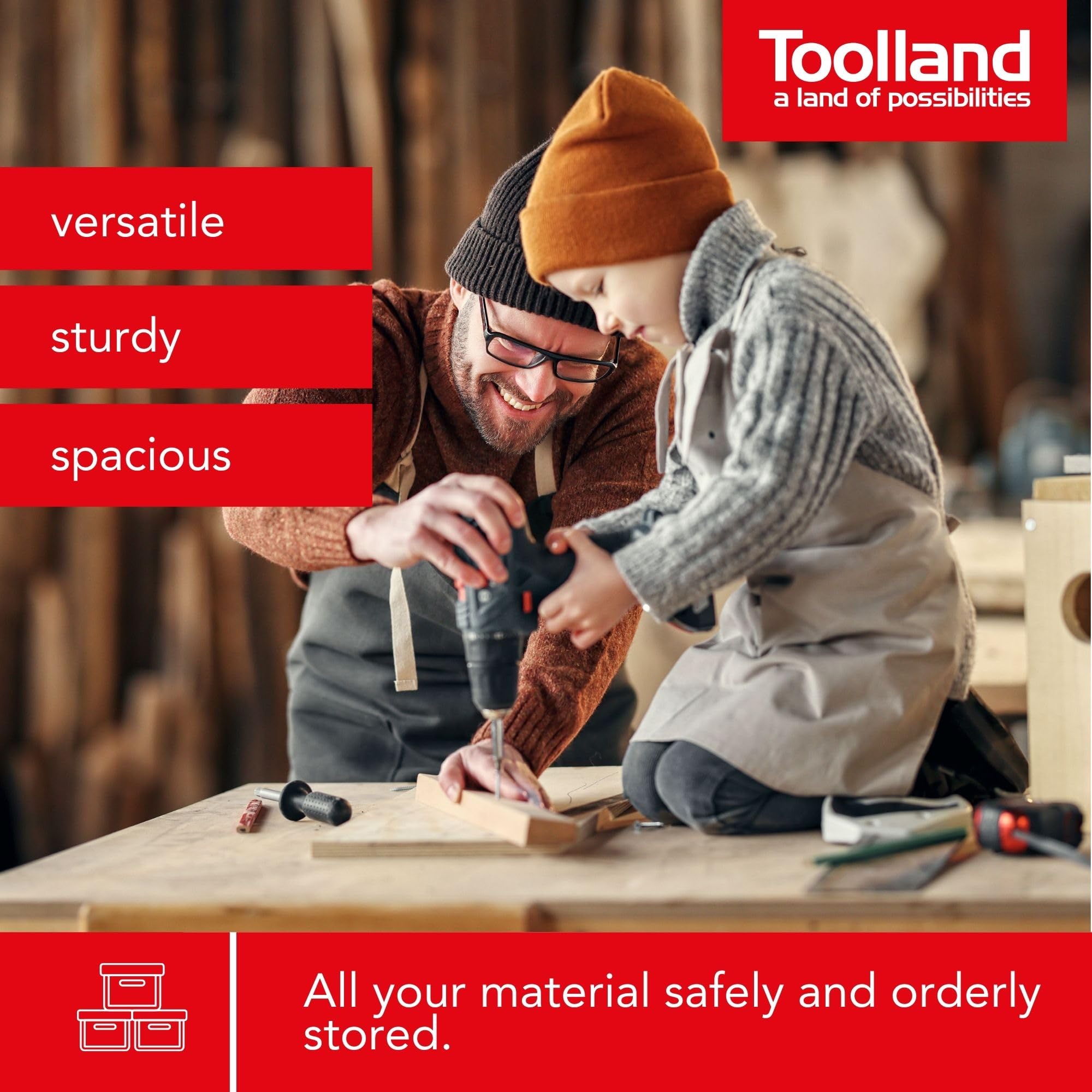 Toolland Cassetta degli attrezzi in metallo 530 x 200 x 200 mm, 5 scomparti sistema cantilever, valigetta porta attrezzi rossa con vassoi apribili, grande box porta utensili con maniglia