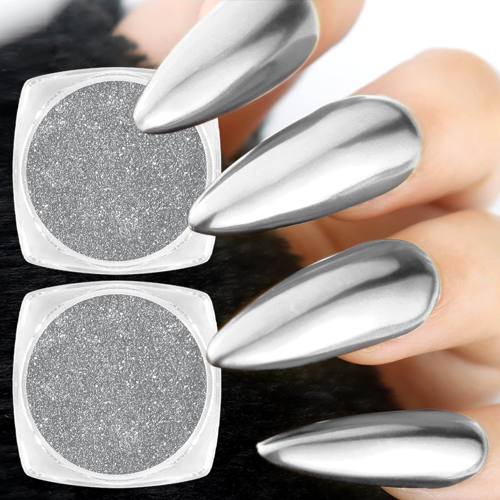 Allstarry Silber-Chrom-Nagelpulver, 2 Stück, metallischer Spiegel-Effekt, Glitzer, reflektierendes Pigment für Gel-Nagellack, Dekoration