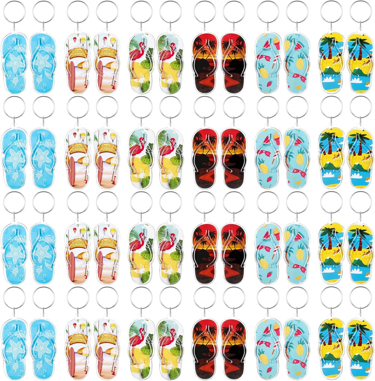 24 Pcs Flip Flop Keychains Bulk Fun Key Chains Small 2.36 x 1.18 Inches Hawaii Souvenirs Goody Bag Fillers for Kids Summer Backpack Purse Luggage Birthday Luau Beach Pool Parties