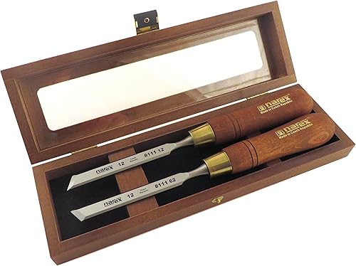 851662 - Par de cinceles de pelado sesgado derecho e izquierdo 0.472 in 1/2" en caja de presentación de madera