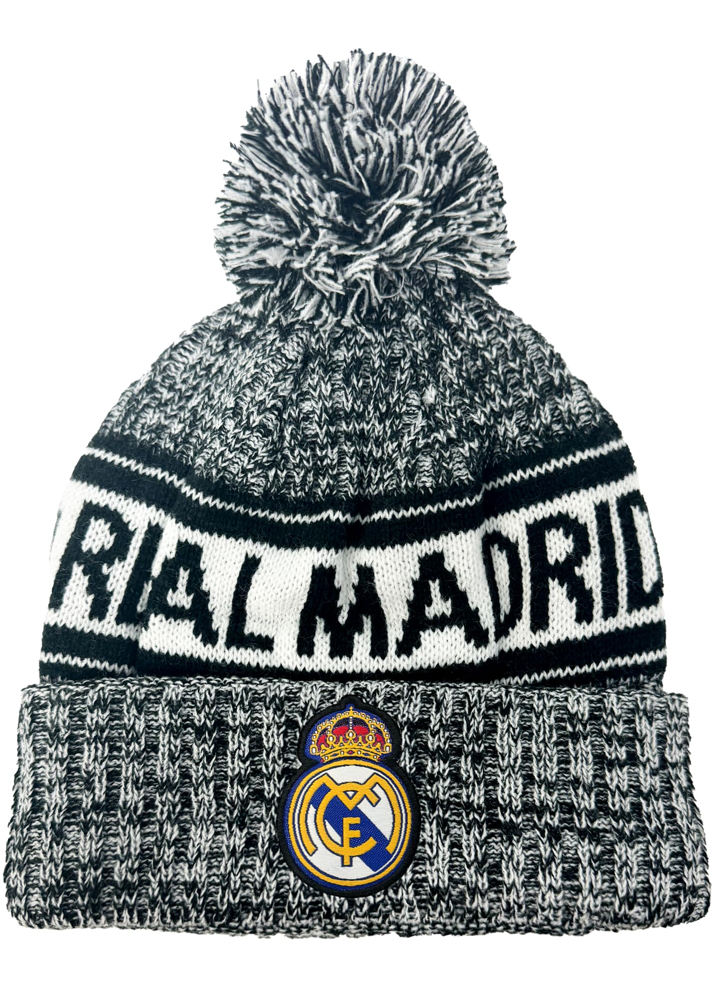 Kid's Real Madrid Knit Beanie Winter Hat, Licensed Youth R. Madrid Soccer Skull Cap Beanie White