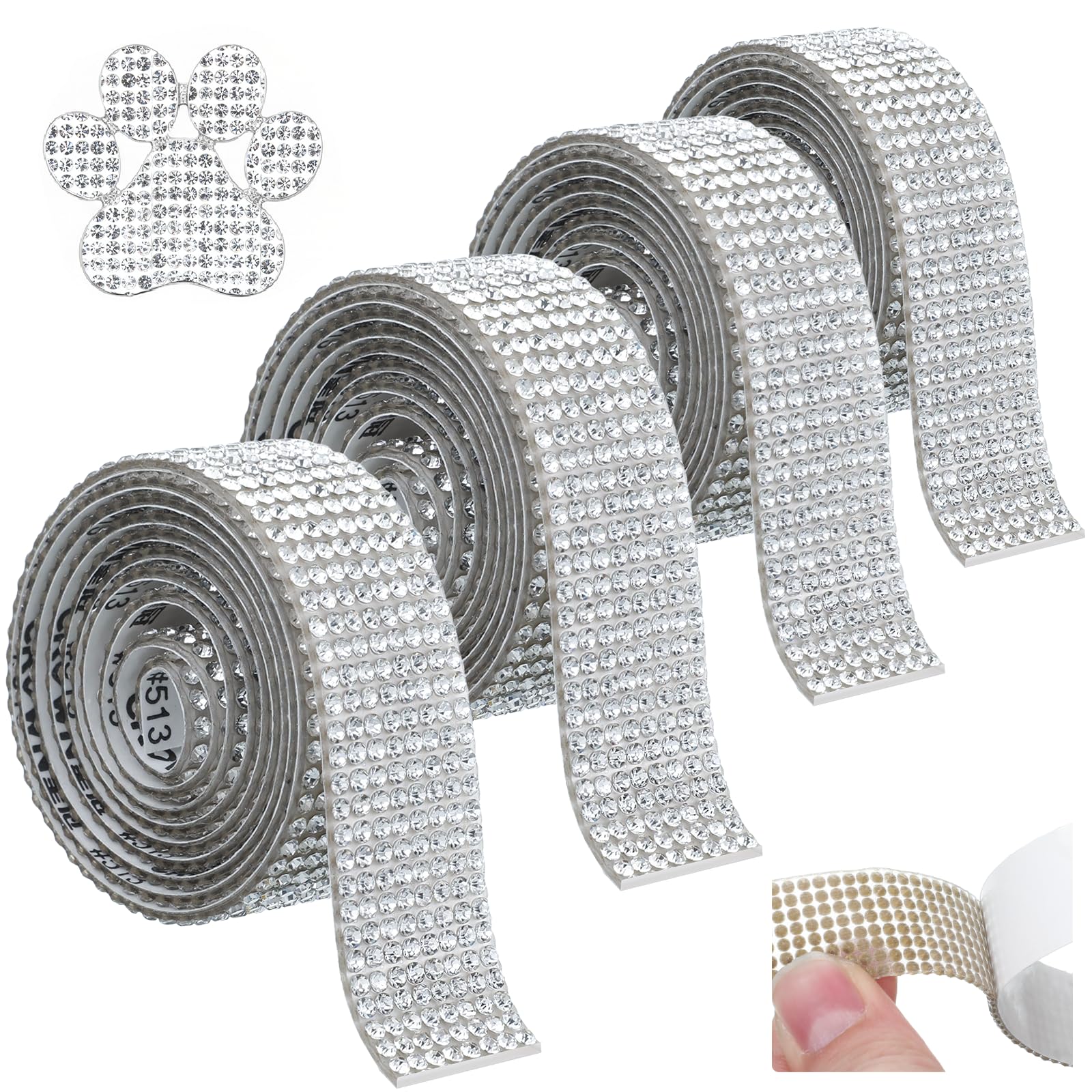 HJZHII 4 Rolls Rhinestones Diamond Ribbon, Self-Adhesive Rhinestone Tape Sparkling Diamond Bling Stickers Wrap Bling Crystal Rhinestone Strips for DIY Crafting & Decorative Purposes