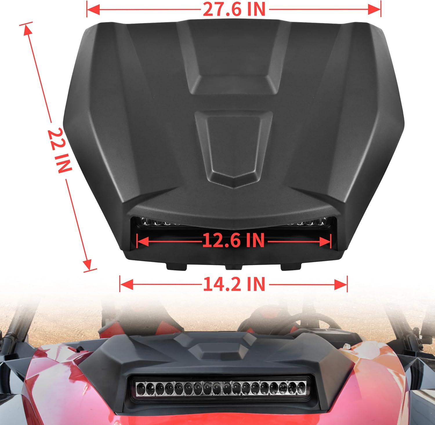 Sport Hood Scoop with LED Spotlight for Polaris General 1000 16-18, Hood Scoop with LED Auxiliary Light Front Hood Cover with Lamp for Polaris General 1000/4 1000 EPS 2016-2018 Accessories