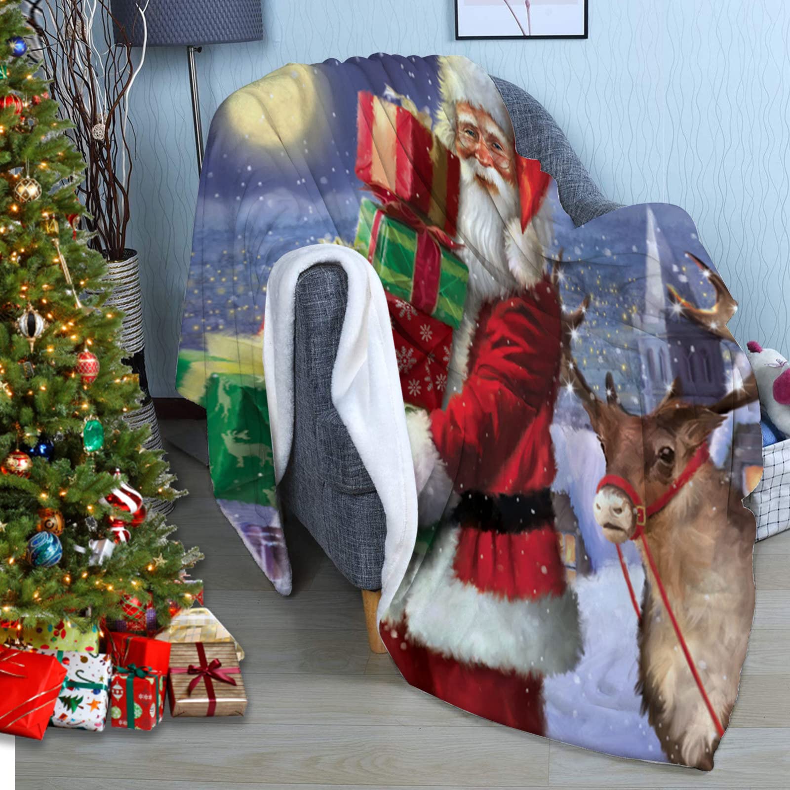 RDJSHOP Manta Navidad Feliz Navidad, Manta Navideña de Franela Santa Manta Mullida Ultra Suave y Acogedora para la Decoración del Hogar, Vacaciones de Invierno,Style3-150x220cm