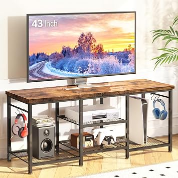 YGEOMER TV Stand for TVs Up to 50 Inch, Rustic Brown