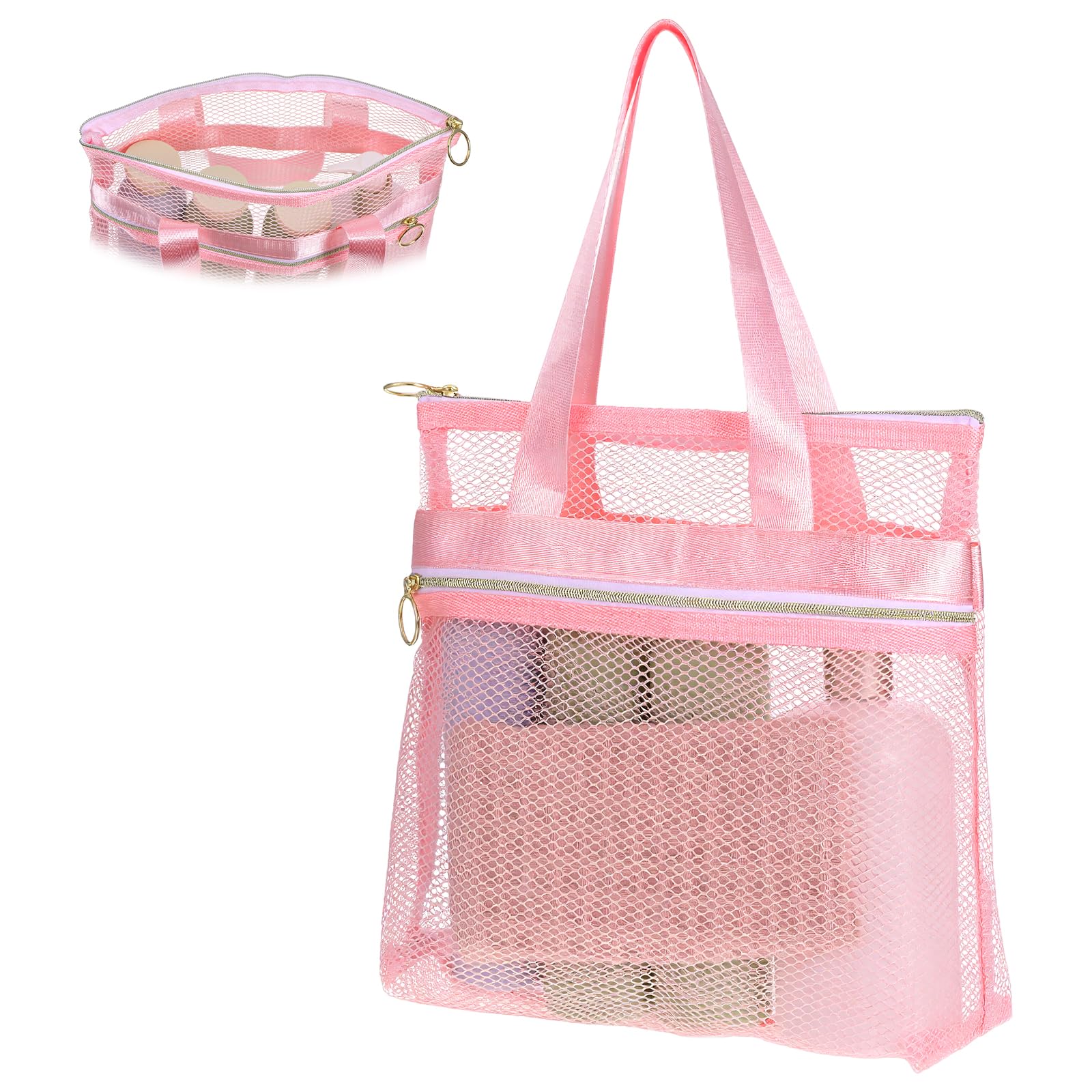 Jxiwfvl Pink Mesh Shower Caddy Portable Essentials Bag for Travel Gym Camp Dorms Room for Women Quick-Dry Hanging