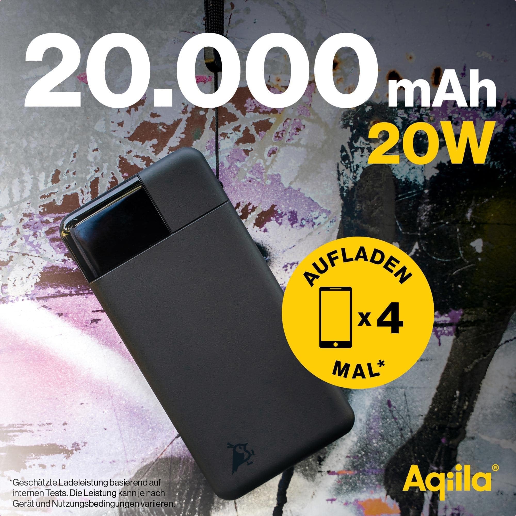 Powerbank 20000mAh, 20W, LCD-Display, 2X USB-C, 1x USB-A, tragbares Ladegerät, Pass-Through-Laden, leicht & kompakt, Soft-Touch-Oberfläche, Powerbird Schwarz in plastikfreier Verpackung