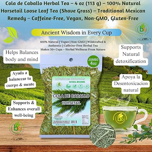 Miniatura 3 de BexpertsUSA - Té de hierbas Cola de Caballo - 4 oz (113 g) - Té de hojas sueltas de cola de caballo 100% natural (hierba afeitada) - Remedio