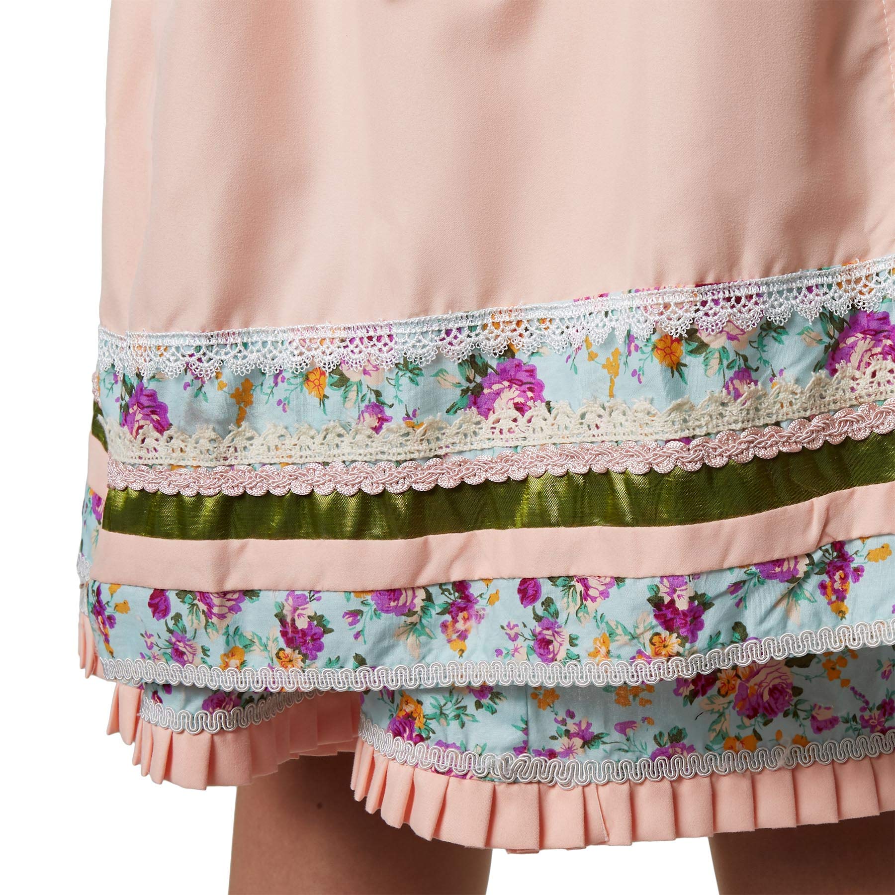 dressforfun Dirndl Damen Midi, Trachtenrock Trachtenkleid mit Schürze, Dirndlkleid mit Blumenmuster, Rüschen und Spitze, Trachtenmode Damen für Oktoberfest, mit Dirndl Bluse kombinierbar, türkis/rosa
