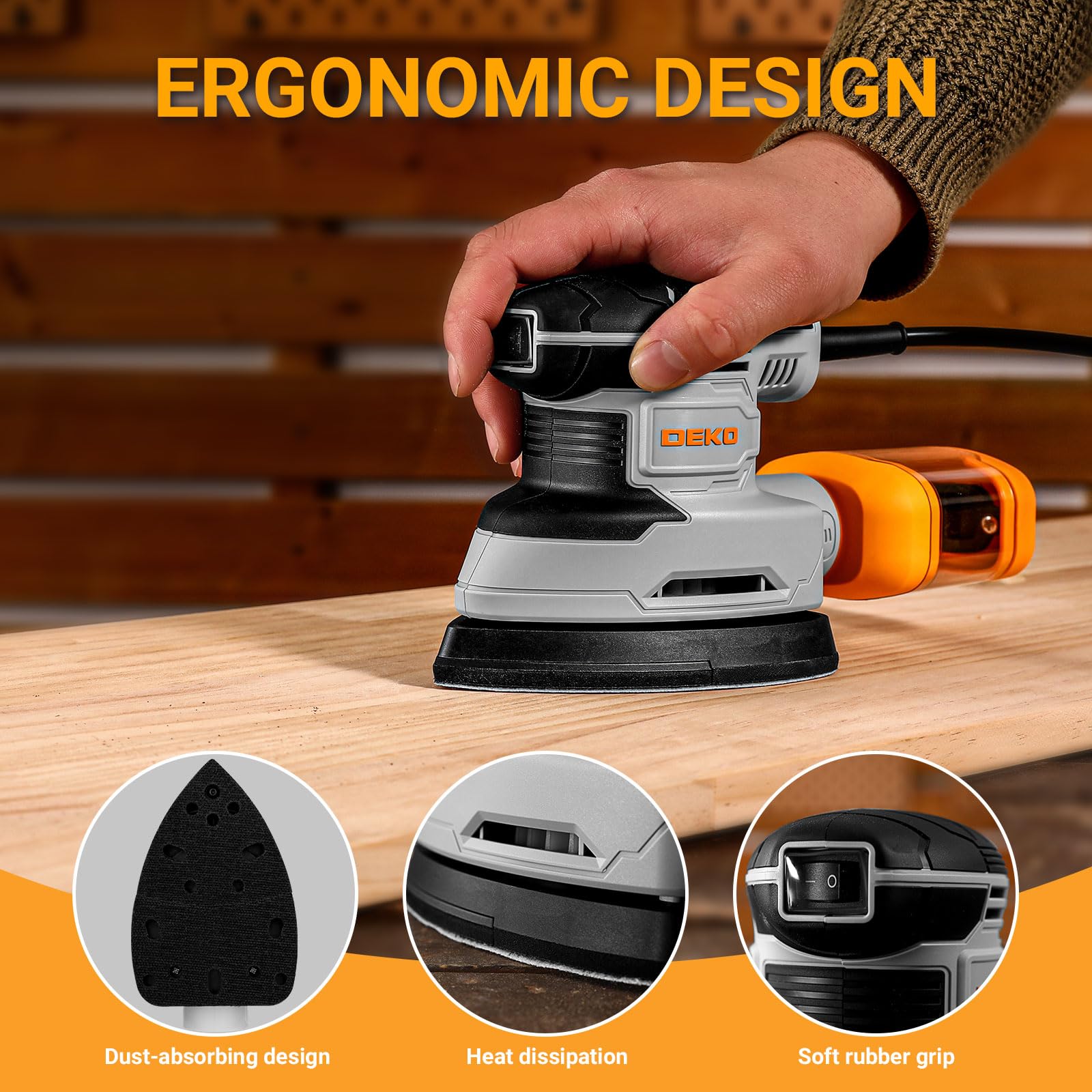 Levigatrice di Precisione per Legno: DEKOPRO 180W Multifunzione Levigatrice Mouse Elettrica 13000 RPM, 15PCS Carte Abrasive - per Levigare, Lucidare e Rimuovere in Falegnameria e DIY