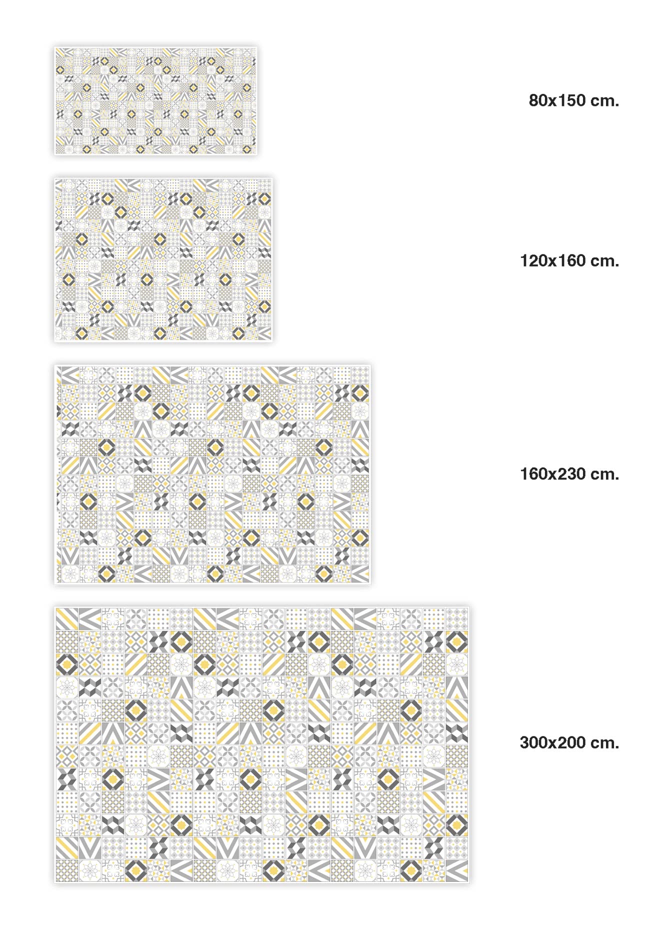 Panorama Tapis Vinyle - Modèle Carreaux Ciments Love Jaune 60x200 cm - Différentes Tailles - Deco Maison, Cuisine, Chambre et Exterieur