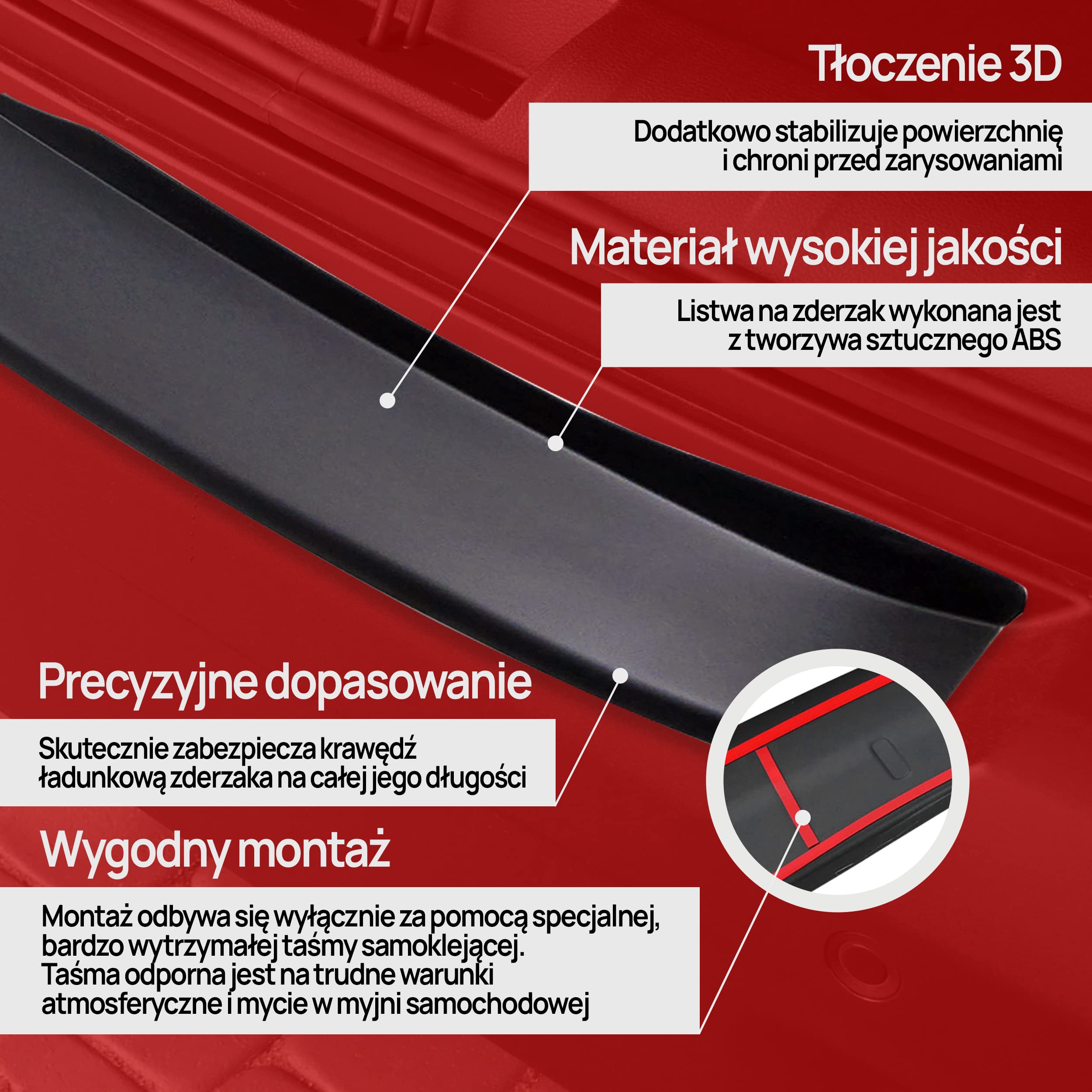 CHROMEMASTER | Listwa Ochronna Tylnego Zderzaka | Pasuje do Dacia Sandero/Sandero Stepway 3 2021- | Tworzywo ABS, czarny mat; Listwa Chroni Lakier Tylnego Zderzaka przed Zarysowaniem i Uszkodzeniem