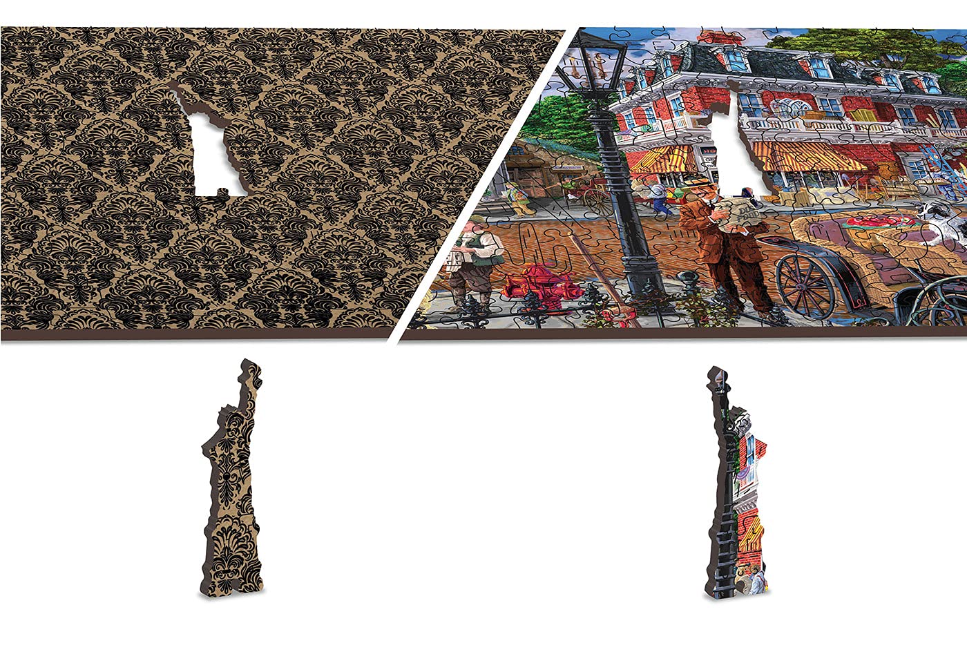 Wooden.City 505 +5 Piece Drewniane Puzzle Main Street - Drewno Nostalgia Jigsaw Puzzle Dla Dzieci I Dorosłych - Zabawa Vintage Retro Puzzles Z Niezwykłymi I Unikalnymi Ukrytymi Kawałkami W Kształcie Zwierząt - Duża Puzzle