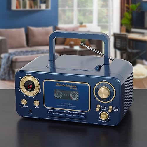 Miniatura 5 de Reproductor de CD estéreo portátil con Bluetooth, radio estéreo AMFM y reproductor de cassettegrabadora (azul)