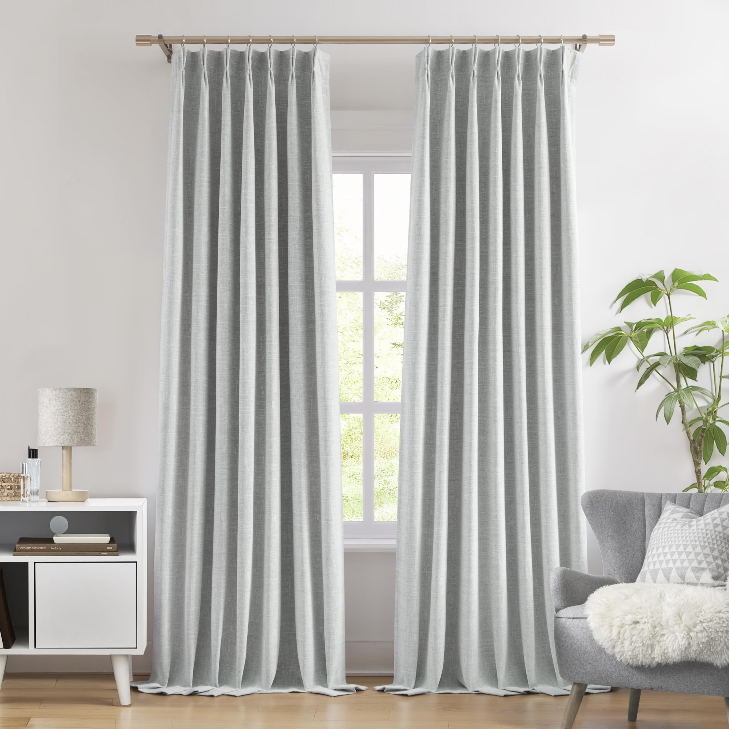 WEST LAKE Silver Grey Chenille Pinch Pleated 95% Blackout Window Curtains