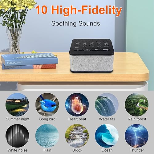 Miniatura 2 de Máquina de ruido blanco, máquina de sonido para dormir con 10 sonidos relajantes naturales, control de volumen y ajuste de 3 temporizadores, máquina