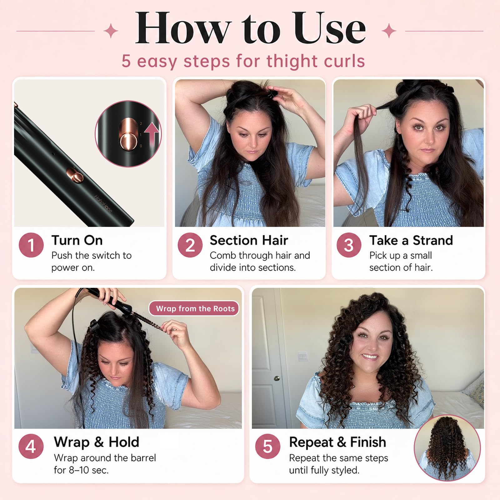 Tiny Hahahope Curling Iron - Perfect for Tight Curls -3