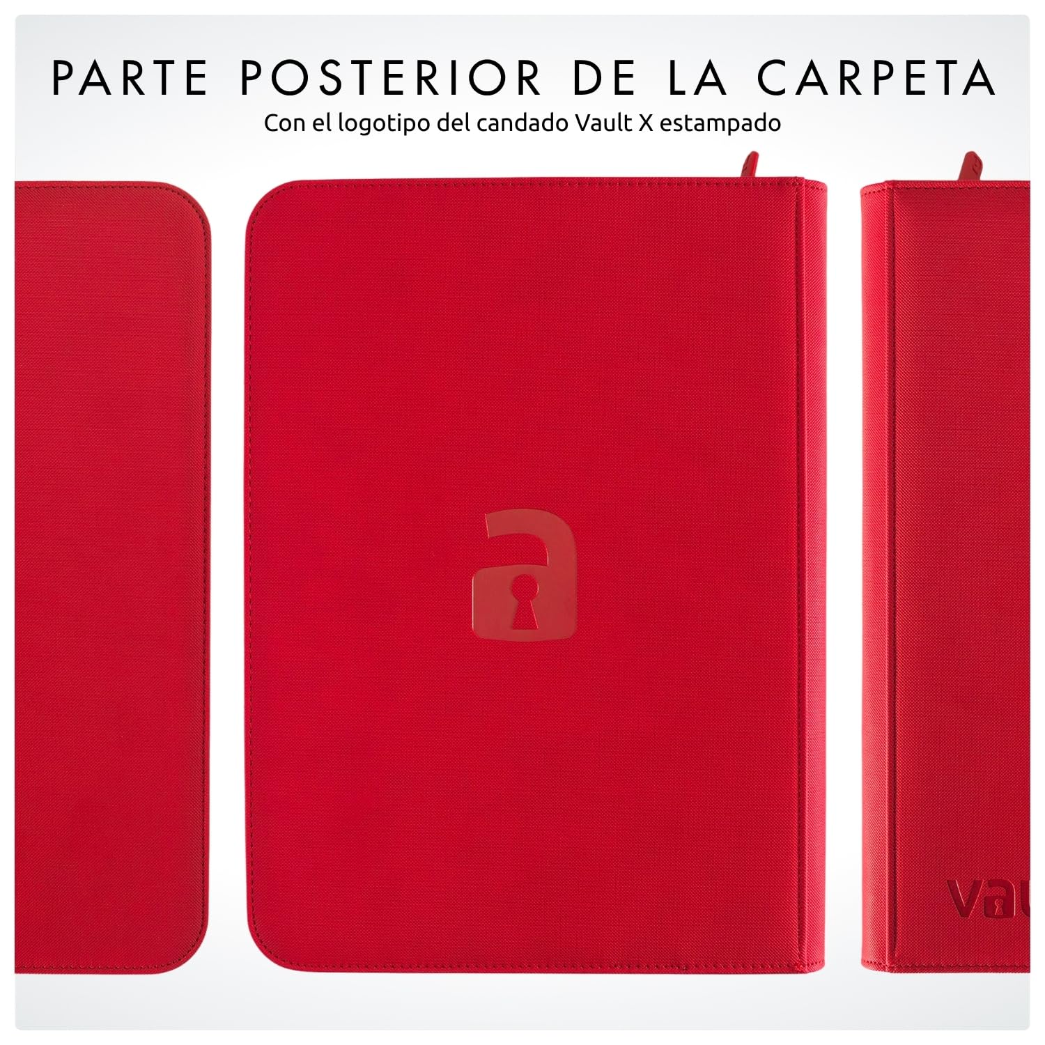 Vault X Álbum Exo-Tec con Cremallera, para 160 Cartas Coleccionables, 4 Bolsillos, 20 Páginas de Carga Lateral (Rojo)