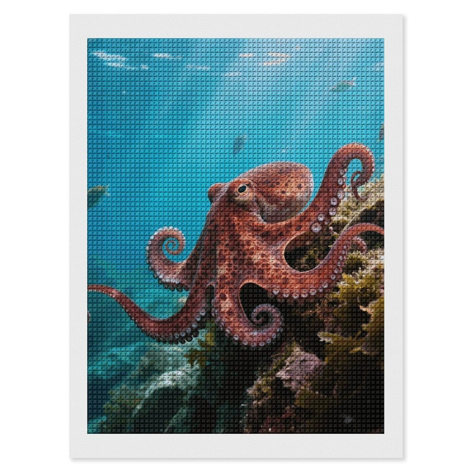 FodPand Octopus 5D Diamond Painting Kits for Adults Beginners Full Drill Square Diamond Dots Pictures Gem Art Supplies for Home Wall Room Decoration DIY Craft Set Gift 12x16