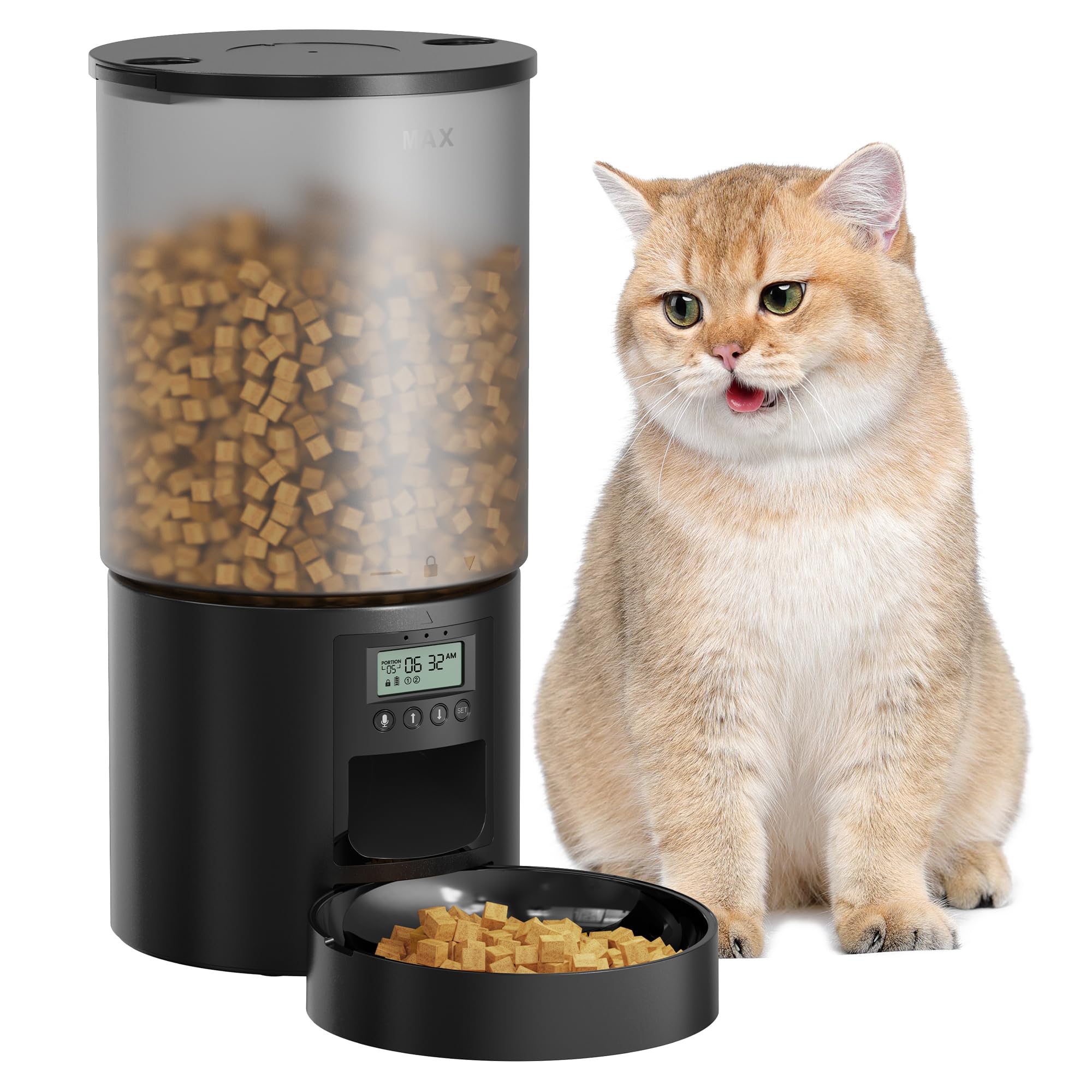 Distributore Automatico Cibo Gatti: Dispenser Crocchette Gatto con 10S Registrazione - Dosatore Crocchette per Cani con Orari di Mangiatoia Personalizzati 1-6 Pasti al Giorno Timer 6L