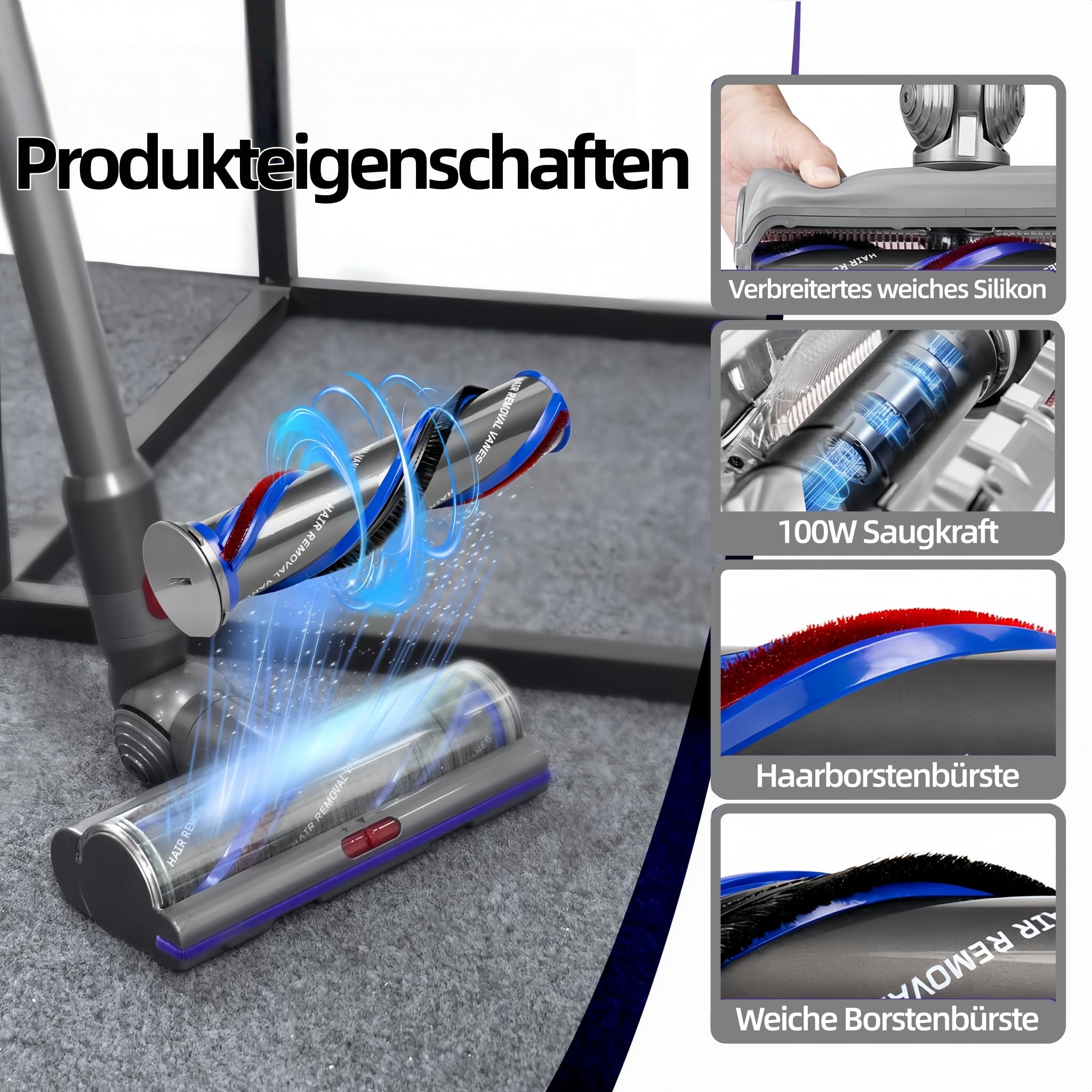 Elektrische Bodendüse für Dyson V15 V11 V10 V8 V7 Aufsatz, Upgrade Torque Drive Bodenbürste mit Anti-Tangle & Einstellbarer Saugkraft, Ersatzbürste Zubehör für Teppich Hartboden und Tierhaare