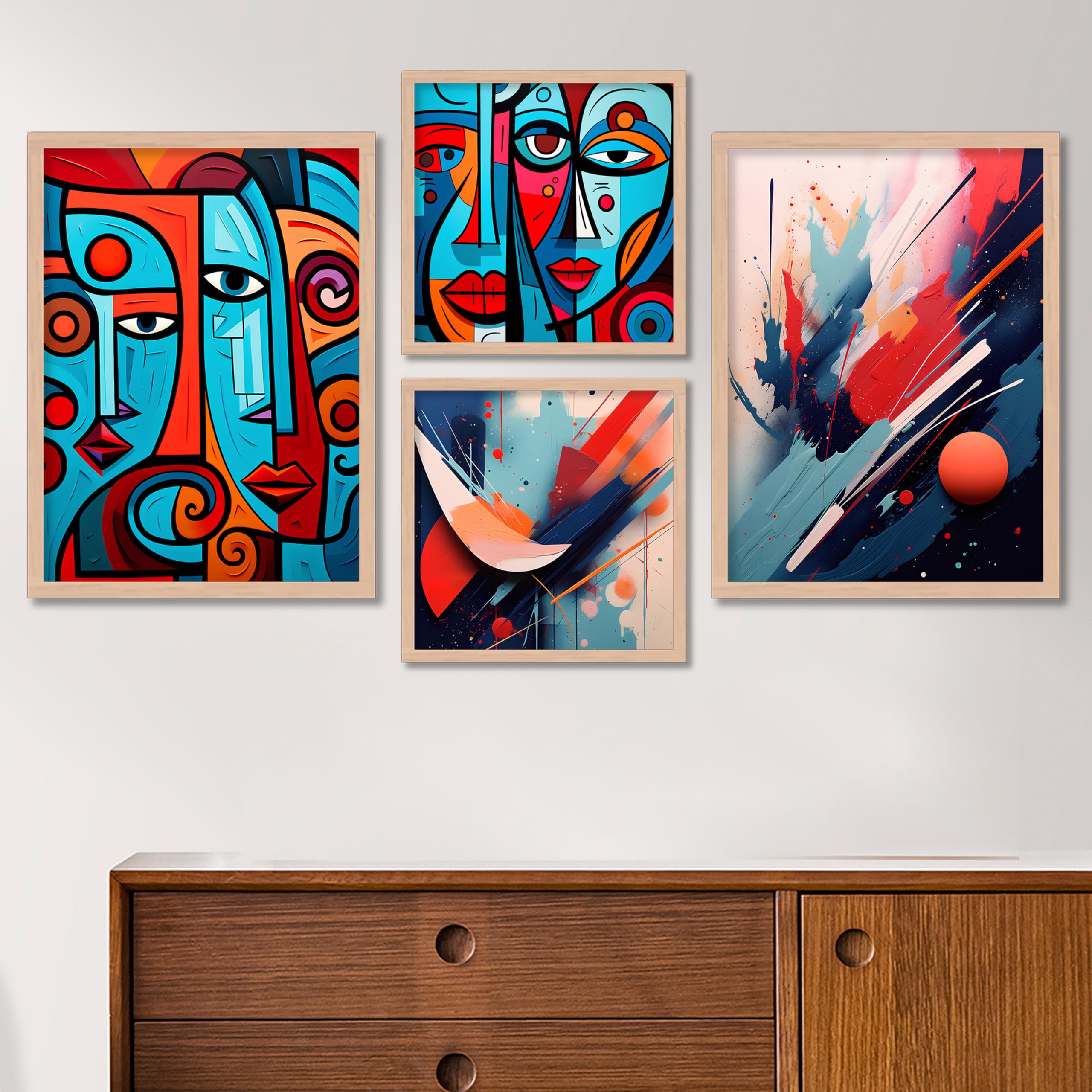 BANGERZ Decorative Wall Paintings For Living Room Bedroom, Aesthetic Paintings For Home Wall Decoration - Poster Frames For Bedroom Wall Decor Hotel (Set of 4) (Medium, Modern Art 10)