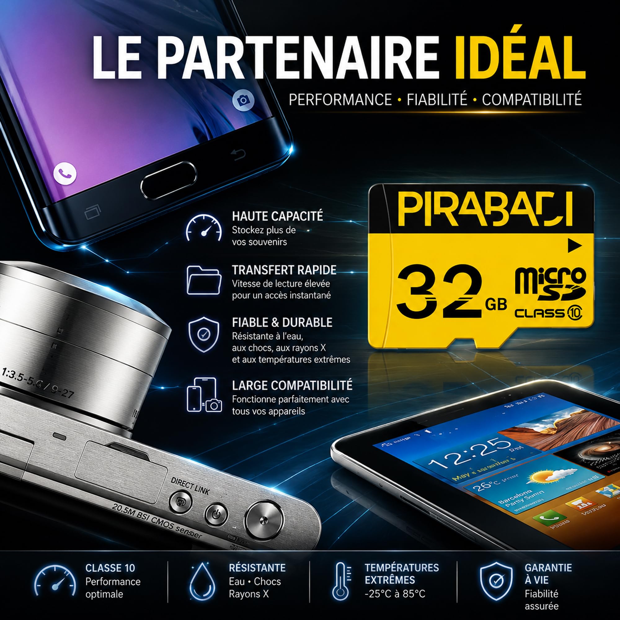 Carte MEMOIRE SD 32GB 32GO 32 GB GO Original | PIRABADI Ultra Extreme Pro | CAPACITE Reel | + Adaptateur | Marque 100% Francaise