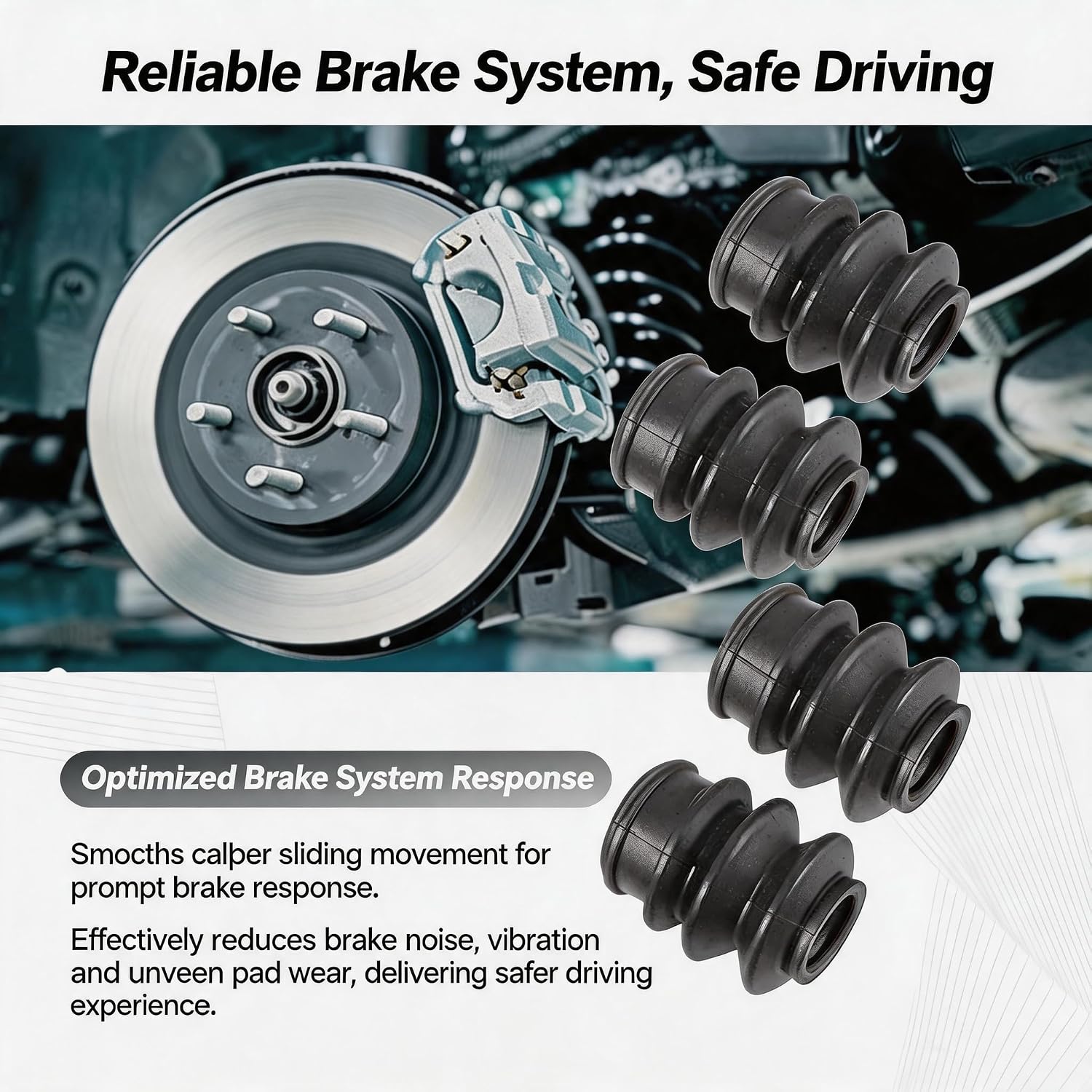 Brake Caliper Rebuild Kit, Slide Pin Kit with Dust Boots and Seals, Automotive Replacement Brake Bushings, 4PCS
