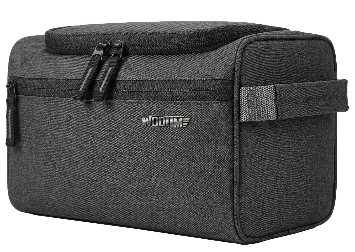 Wooum Travel Toiletry Bag for Men | Water-Resistant Bathroom Organizer with Hook | Compact Khadi Fabric Dopp Kit with Zipper & Mesh Pockets – Ideal for Travel, Gym & Daily Use (Grey)