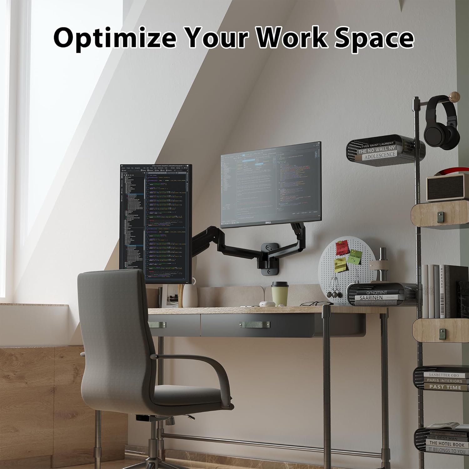 BONTEC Dual Monitor Wall Mount for 13-32 Inch Screens, Height Adjustable Gas Spring Arm with Tilt, Swivel & Rotate, Hold Up to 19.8 lbs, Fully Adjustable, Office & Home Use, VESA 75x75/100x100