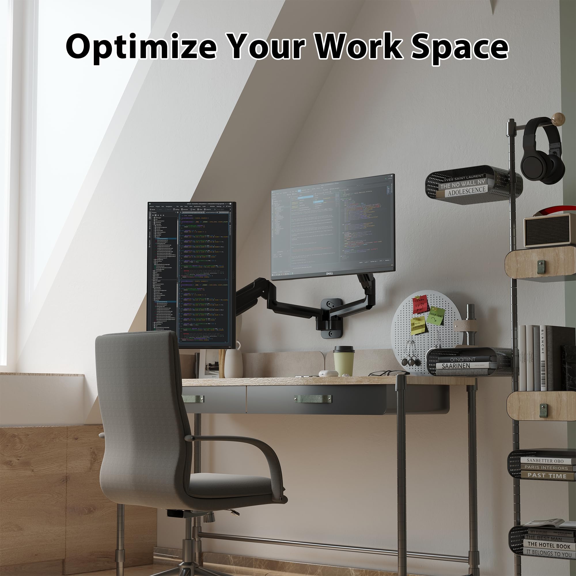 BONTEC Dual Monitor Wandhalterung 13-32 Zoll, 9 kg/Arm, VESA 75/100 | Höhenverstellbar, schwenk- und neigbar – schafft mehr freie Tischfläche für Büro, Homeoffice oder Gaming
