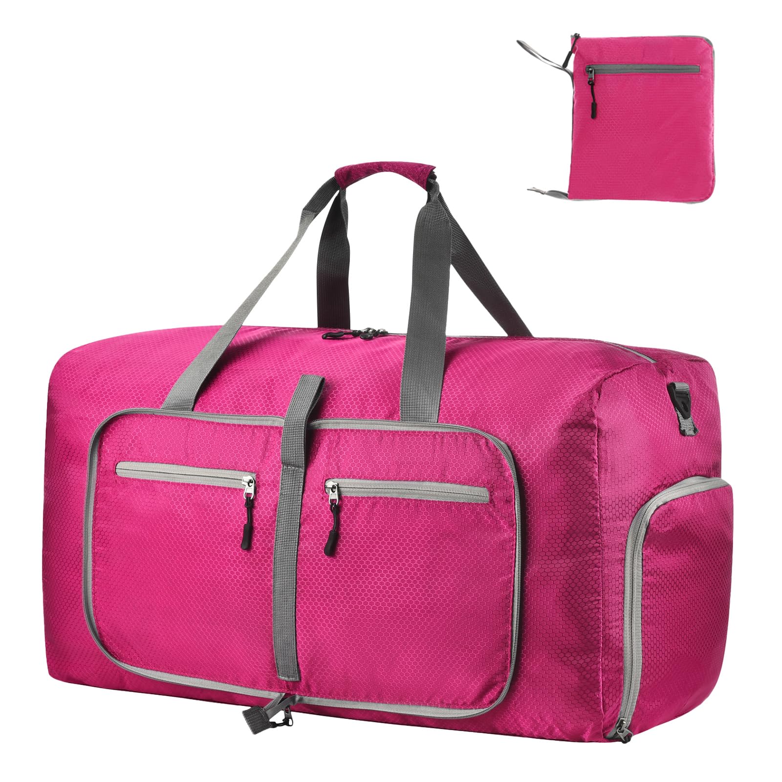 Dimayar Travel Duffle Bag for Men Women - Foldable Duffel Bag with Shoes Compartment - Overnight Bags Waterproof & Tear Resistant(40L,Fuchsine)