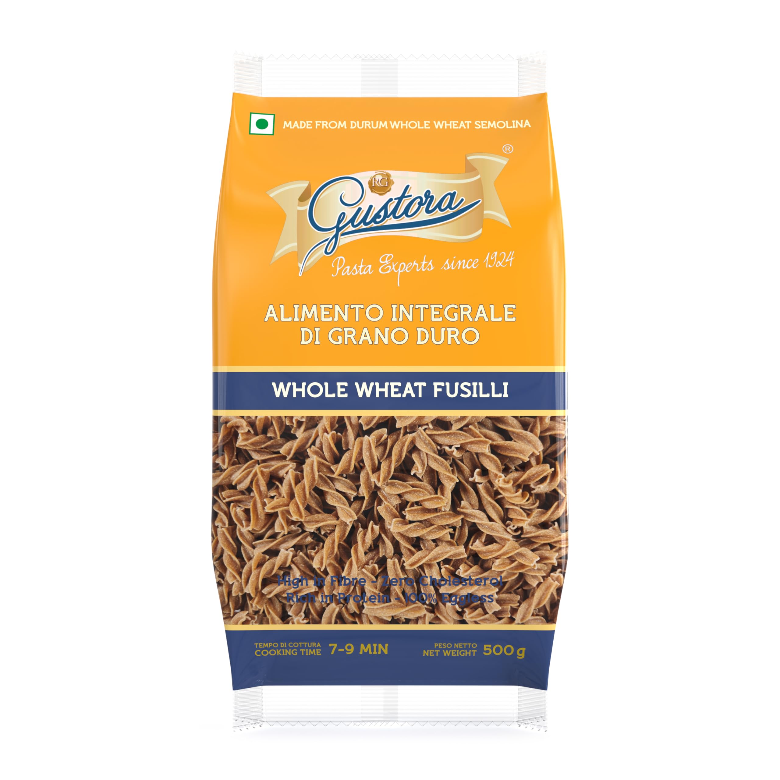 GUSTORA Whole Wheat Fusilli Pasta, 500g I Spiral Pasta Made of Durum Wheat Semolina I Rich in Protein & Fibre I Zero cholesterol I Vegetarian I No Trans-Fat I Cooking Time 10 Min (500g) (B07DCPL46G) Amazon Price History, Amazon Price Tracker