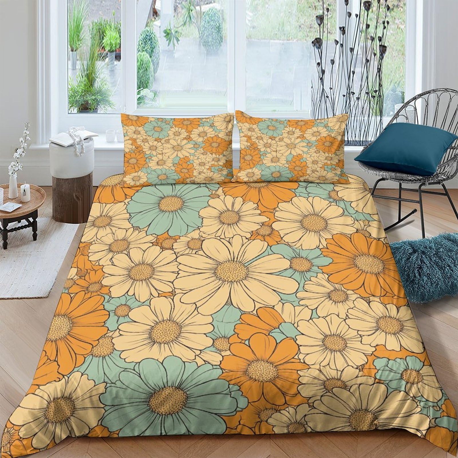 Parure de lit microfibre douce et respirante motif floral 3D