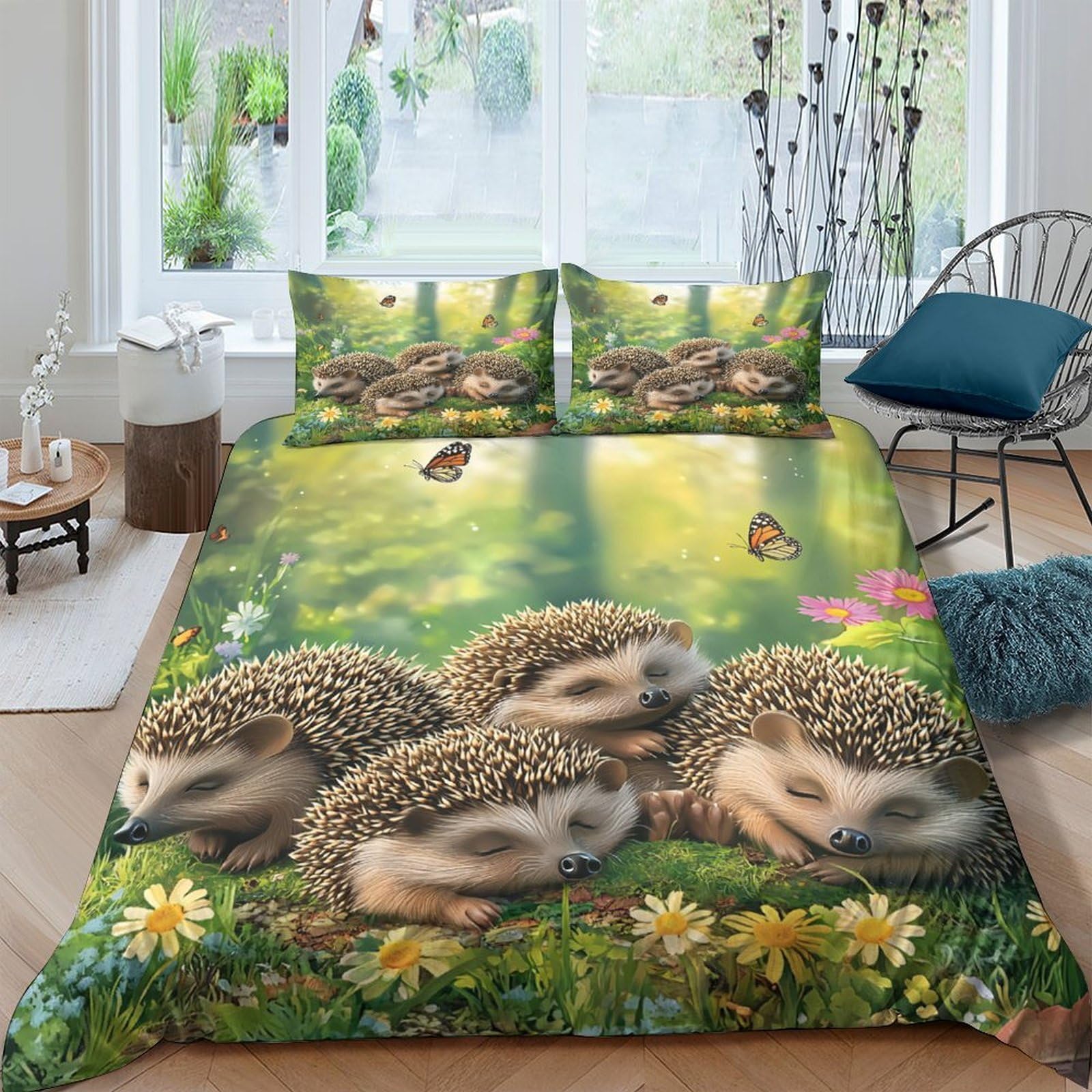 Ctjqhvkz Style-8 3D Printed Hedgehog Forest Fitted Sheet Microfiber Non-Slip Easy Care Woodland Bed Cover For Bedroom Guest Room Decor Single（135X200cm）