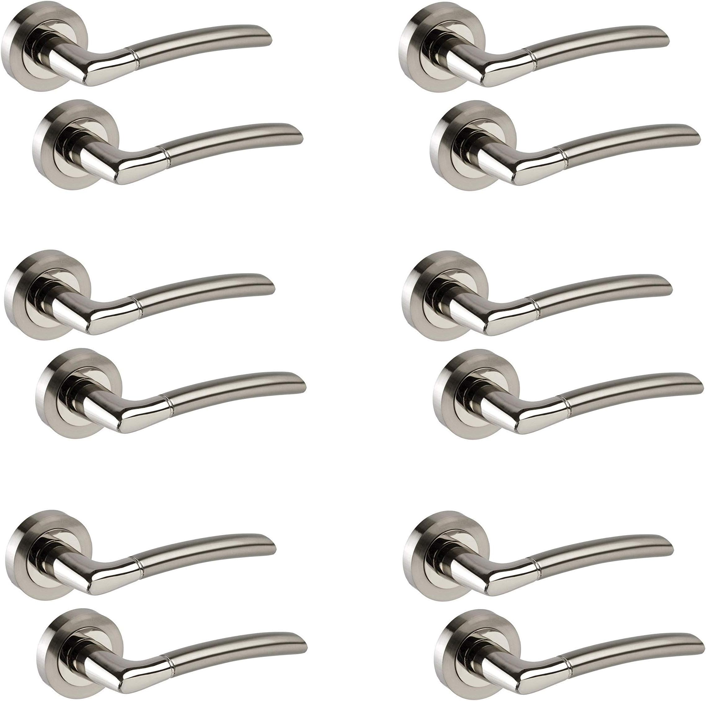 Golden Grace GG606SSK Indiana Style Door Handles Lever Latch On Round Rose in Duo Chrome Finish - 6 Pairs