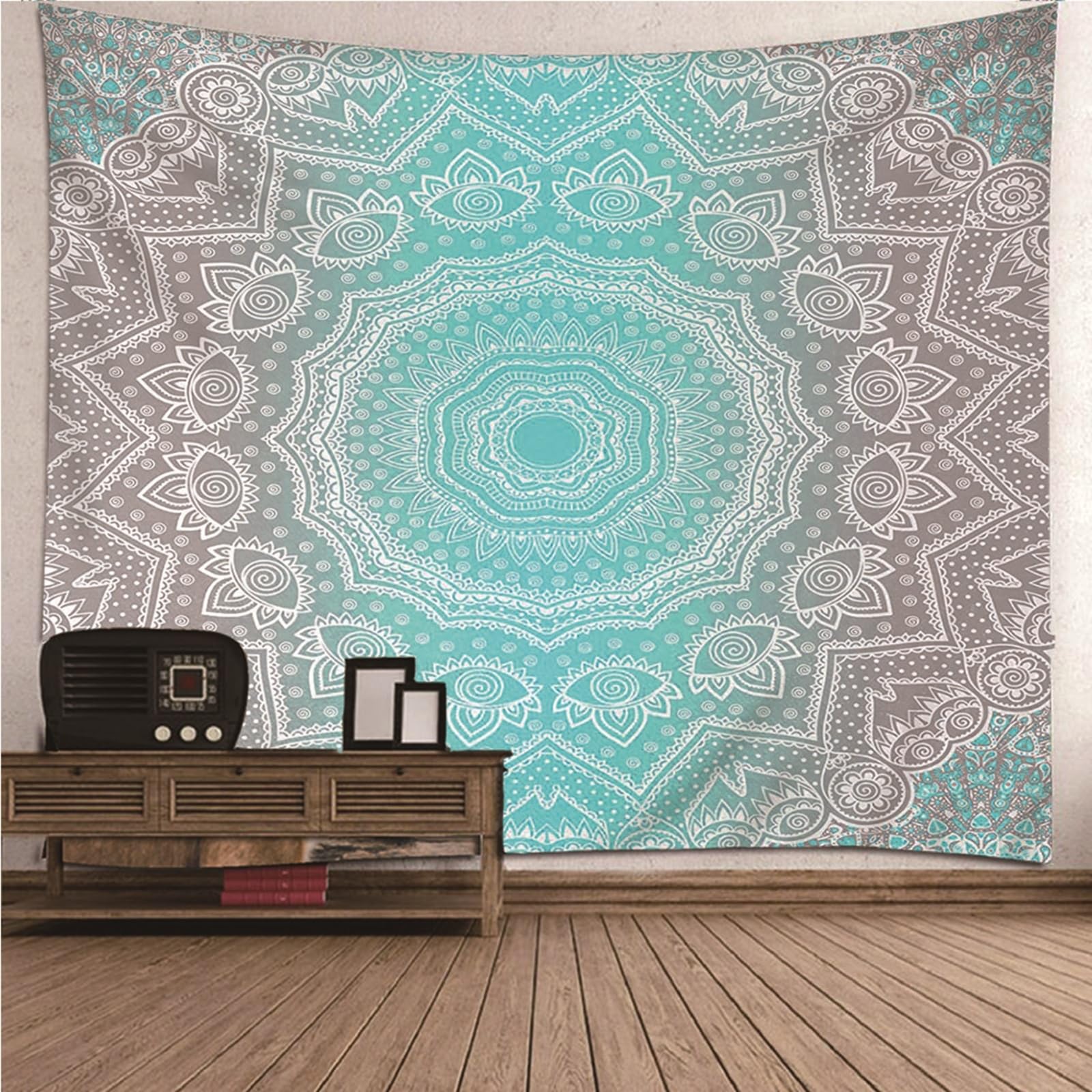Lieson Arazzo Decorativo, Arazzo da Camera da Letto 260x240CM Motivo Mandala Tappeto Muro Camera da Appendere Alla Parete Per Decorazione Della Casa, Grigio Verde