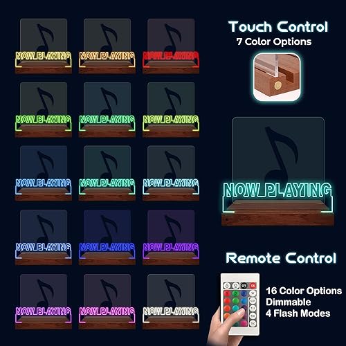 Miniatura 24 de Now Playing - Soporte para discos de vinilo, soporte para discos iluminados, pantalla acrílica de madera con luces blancas cálidas para álbumes
