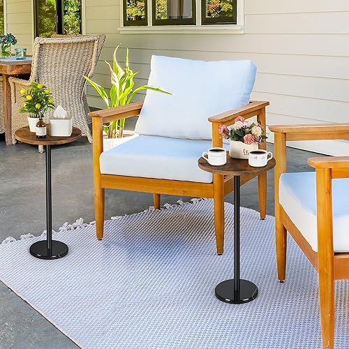 Miniatura 5 de Juego de 2 mesas auxiliares redondas con pedestal para bebidas, mesa de cóctel con base de mármol para espacios pequeños, sala de estar, sofá al