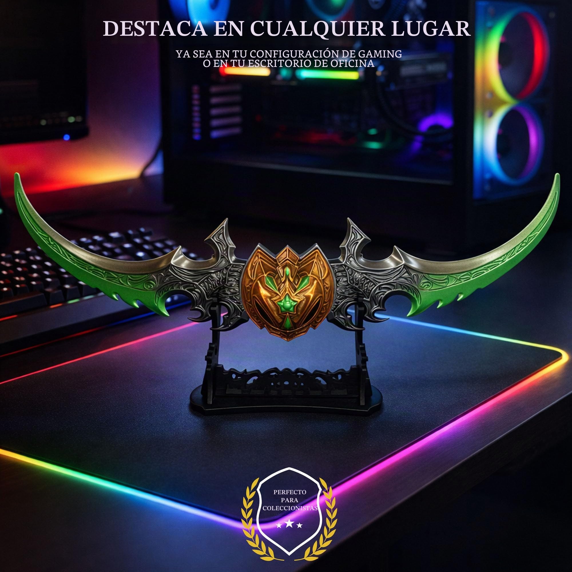 Swords and more World of Warcraft - Réplica de Warglaive of Azzinoth | Arma Illidan Stormrage de 27 cm | Miniatura de metal de aleación de zinc | Wow coleccionable para escritorio y exhibición |