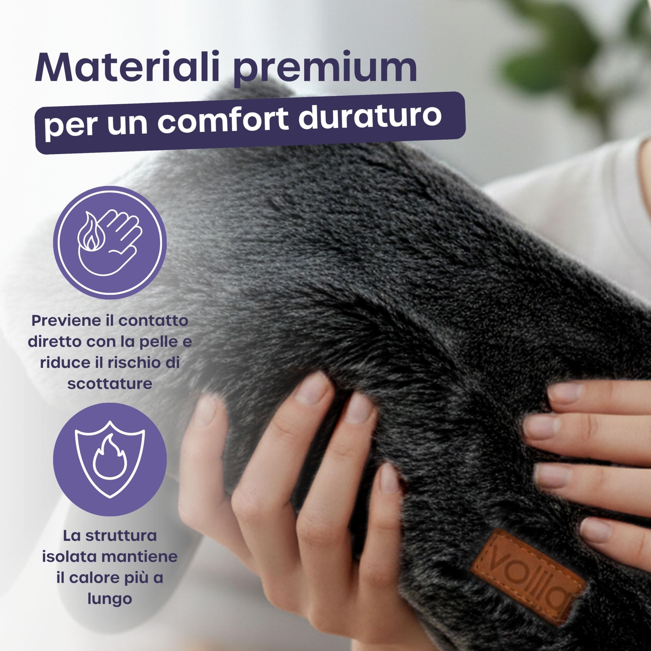 Cintura per Borsa dell'Acqua Calda - Boule Acqua Calda da 1,5 Litri con Copertura in Velluto di Coniglio Grigio - Borsa Acqua Calda di Lusso, Morbida e Indossabile per Dolori Mestruali (Nero)