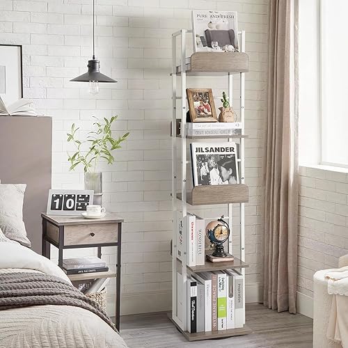 Miniatura 9 de Bikoney Estantería giratoria de 5 niveles, estantería giratoria para esquina, estantería pequeña, estantería industrial alta, estantería estrecha,