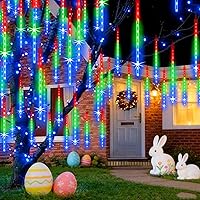 Vista 18 de Luces de Lluvia de Meteoros de Navidad, 20 en 20 Tubos Luces de Lluvia en Cascada con Cambio Automático con 12 Modos, Decoración Navideña